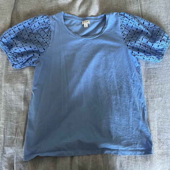 J. Crew Blue Puff Sleeve Top - Picture 2 of 4